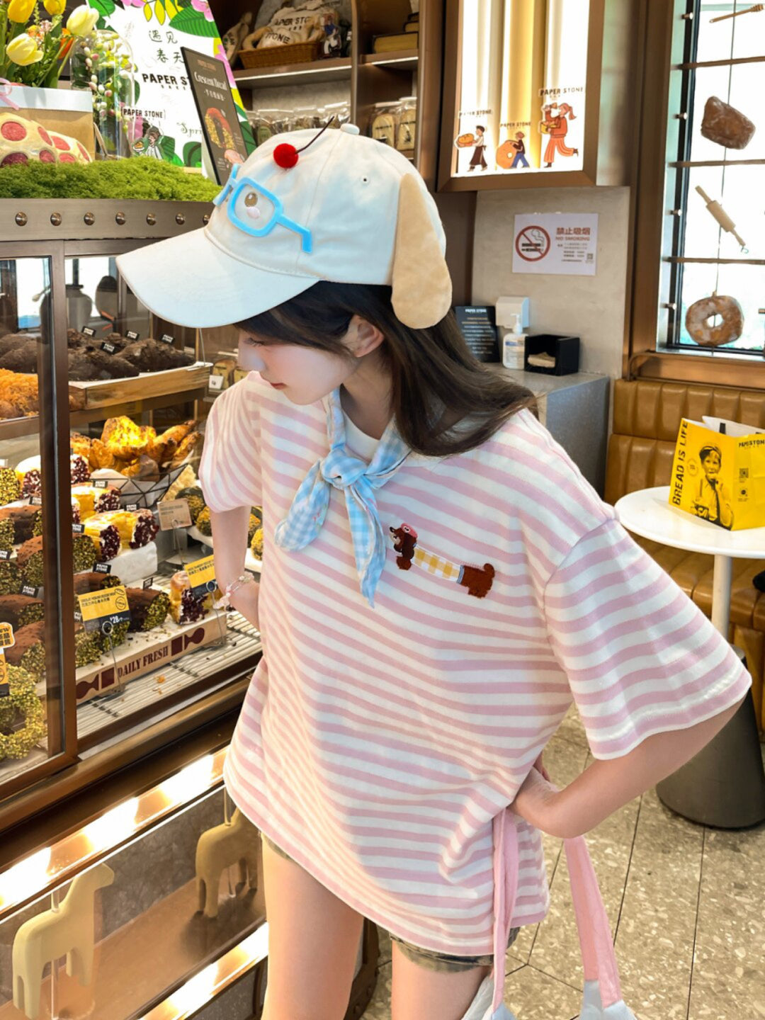 Sweet Dog Stripe Tee & Overall Shorts-Sets-ntbhshop