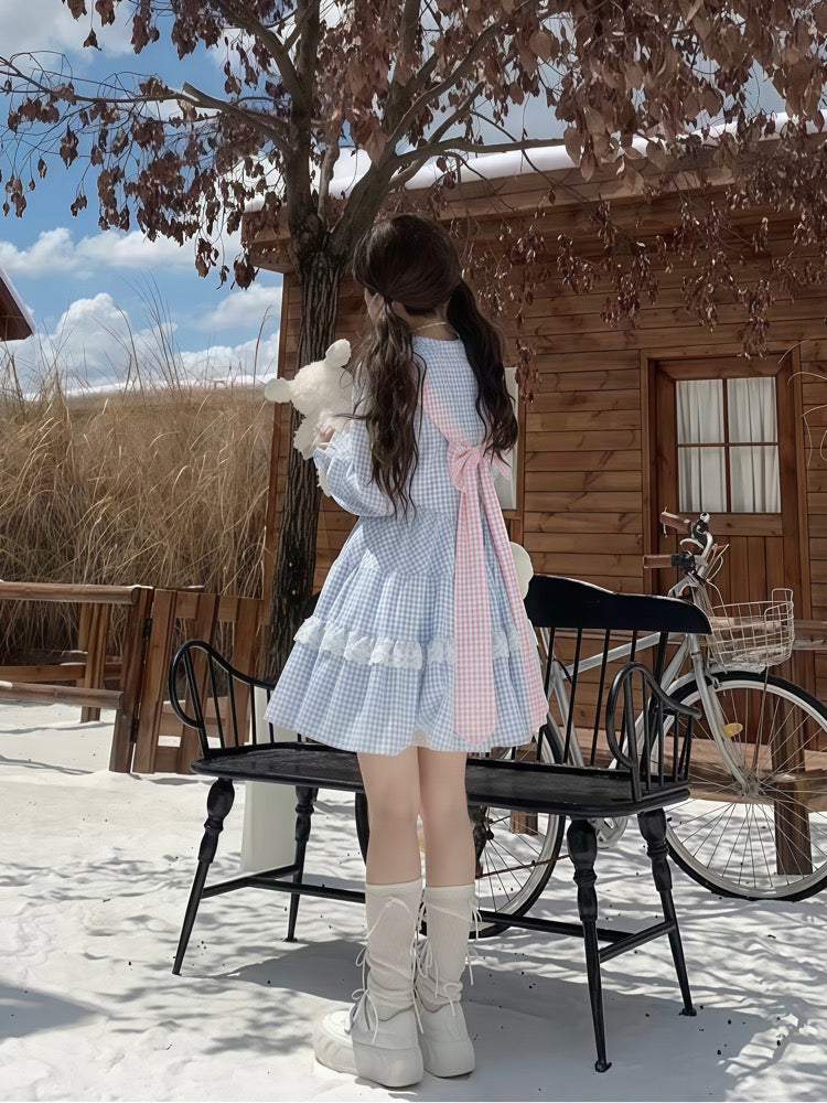 Plaid Candy Back Bow Plaid Dresses-ntbhshop