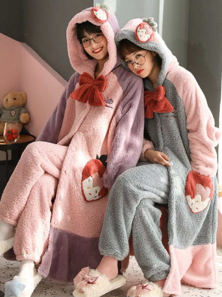 Strawberry Softness Cozy Winter Fleece Sleepwear Nightgown Set-ntbhshop