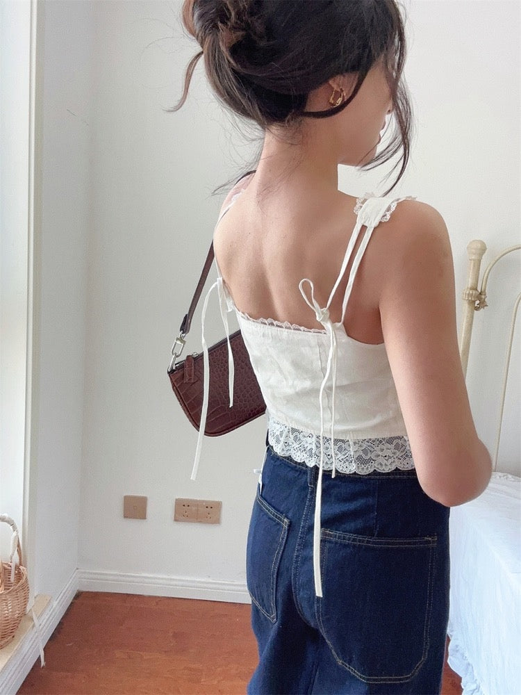 Pure Eclat French Lace Suspender Crop Top-ntbhshop