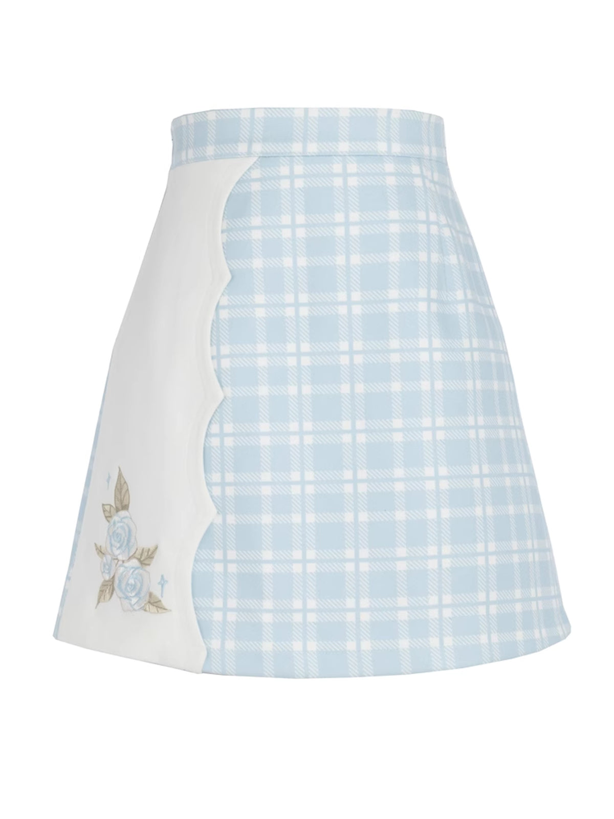 Blue Rose Plaid High Waist A-line Skirt-ntbhshop