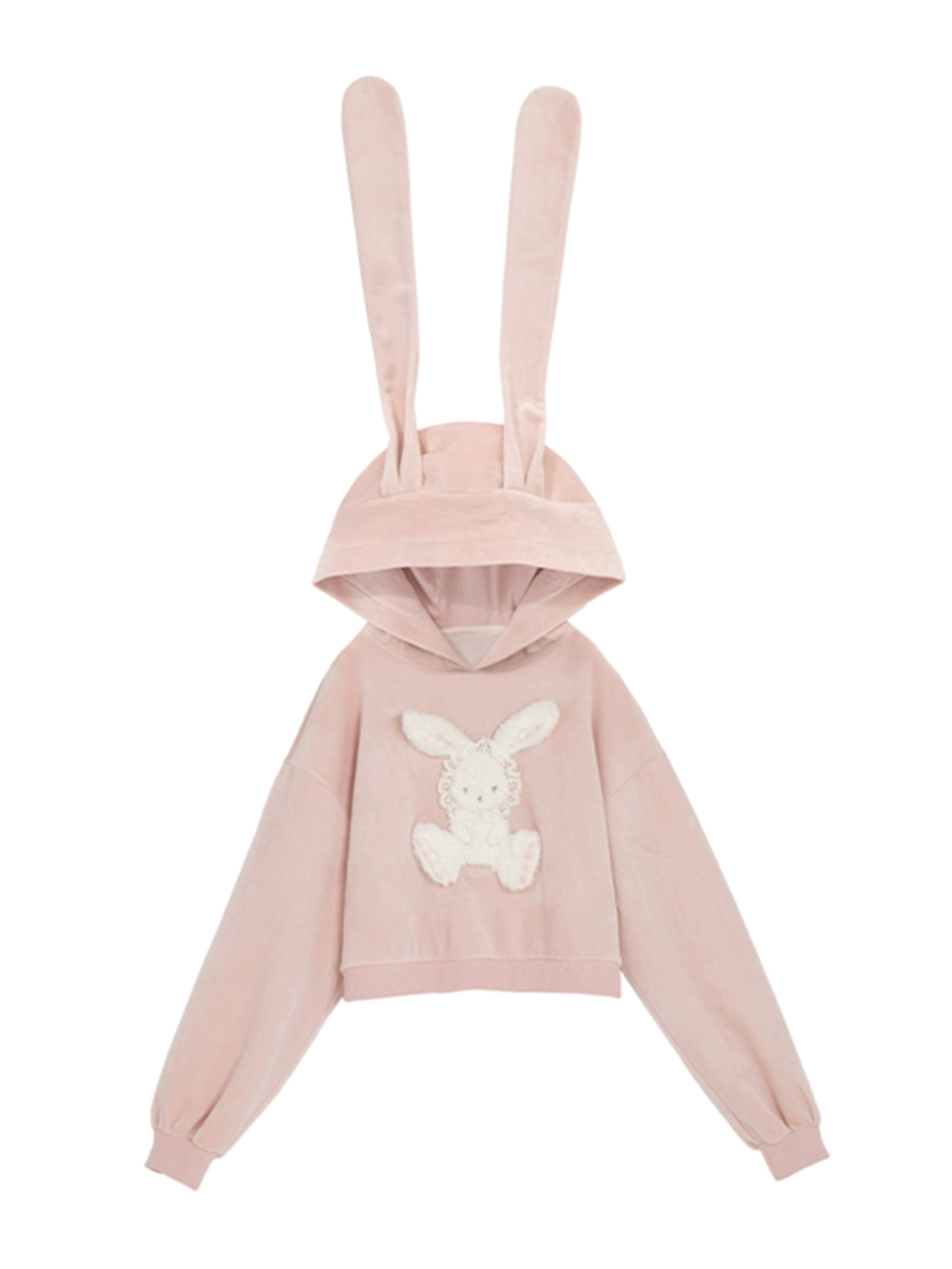 Cozy Bunny 3D Ears Short Pullover Pink Hoodie-ntbhshop