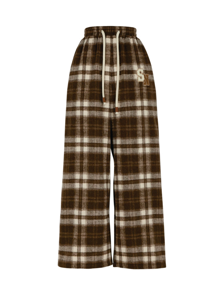 Maillard Mingle Forest Retro Casual Plaid High-Waist Pants-ntbhshop