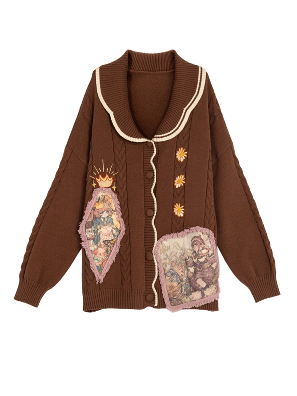 Forest Prince 
Maillard Vintage Brown Knit Layered Art Cardigan-ntbhshop