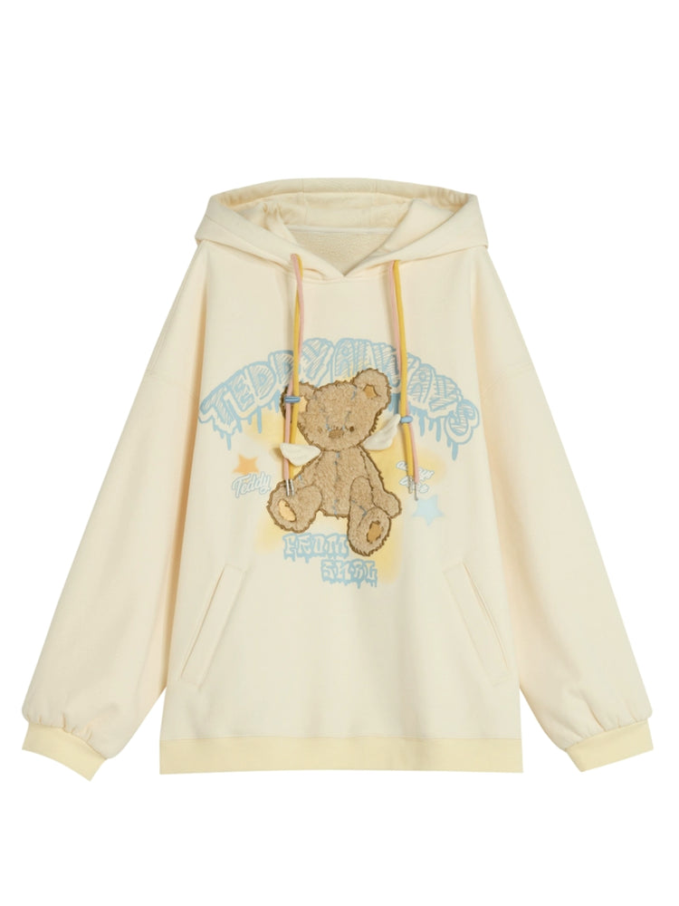 Teddy Always Cute Angel Bear Inner Fleece Hoodie-ntbhshop