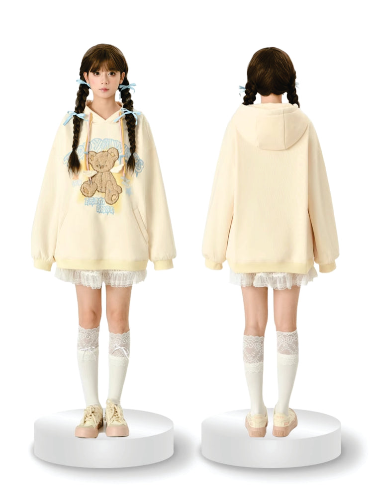 Teddy Always Cute Angel Bear Inner Fleece Hoodie-ntbhshop