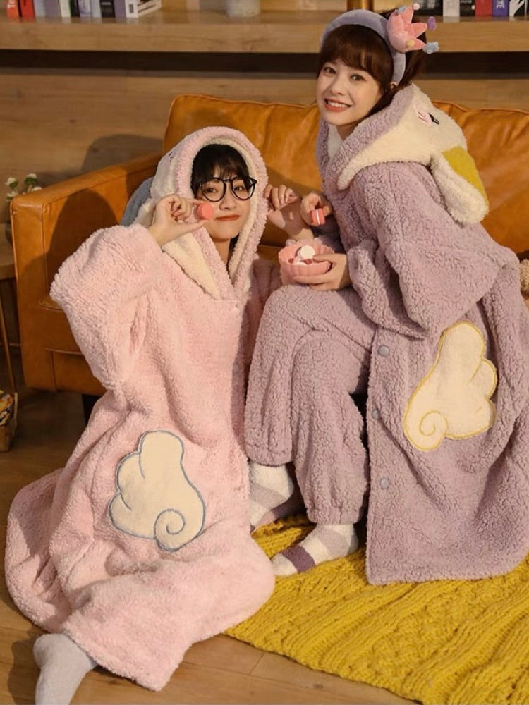 Shy Bunny Cozy Winter Fleece Sleepwear Nightgown Sets-ntbhshop