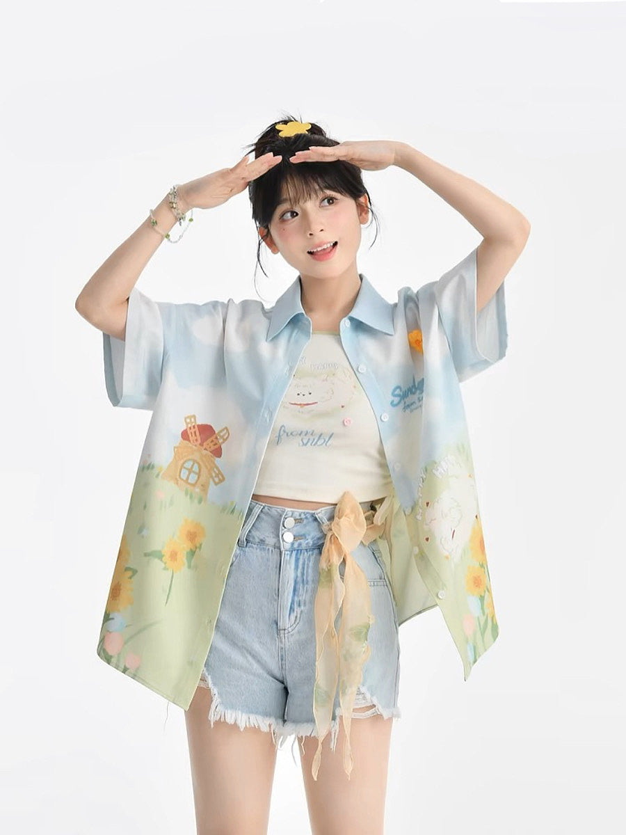 Happy Puppy Printed Short Sleeve Shirt-ntbhshop