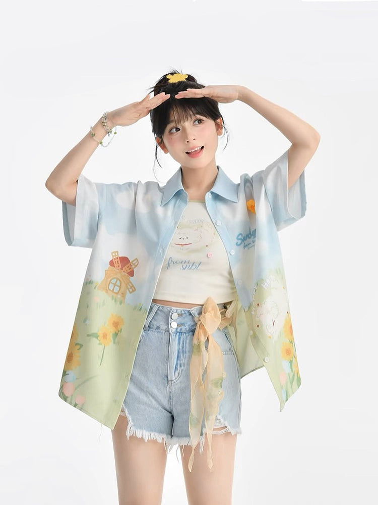 Happy Puppy Printed Short Sleeve Shirt-ntbhshop