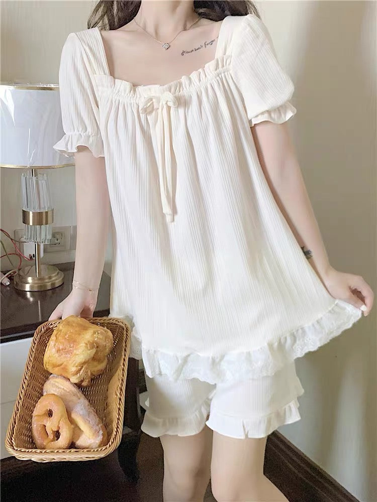 Sweet Princess Style Summer Cotton Loungewear Set-ntbhshop