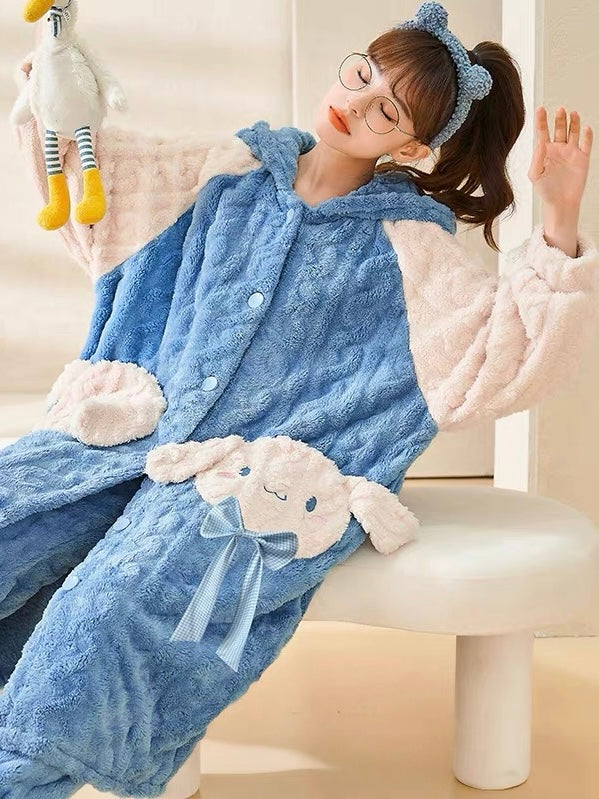 Cinnamoroll Cozy Dreamy Winter Flannel Nightgown Set-ntbhshop