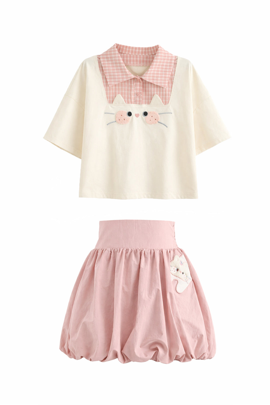 Cookie Cat Polo Top & Bubble Skirt-Sets-ntbhshop