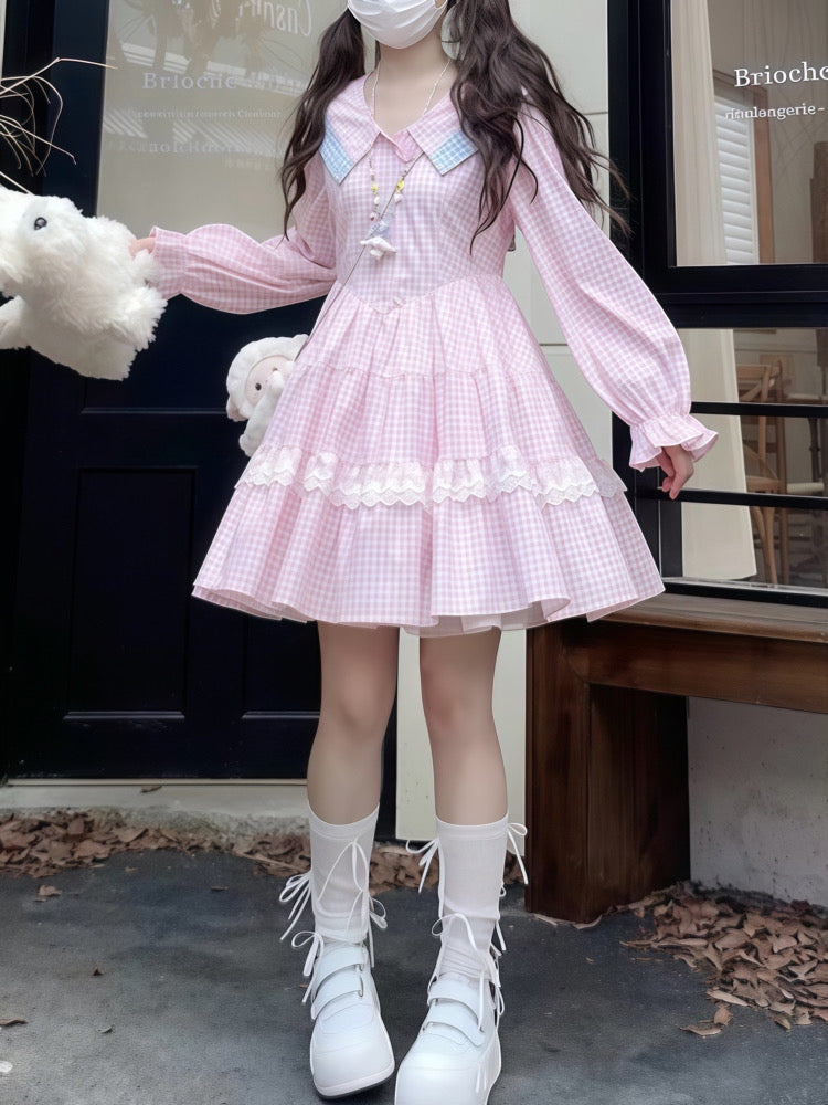 Plaid Candy Back Bow Plaid Dresses-ntbhshop