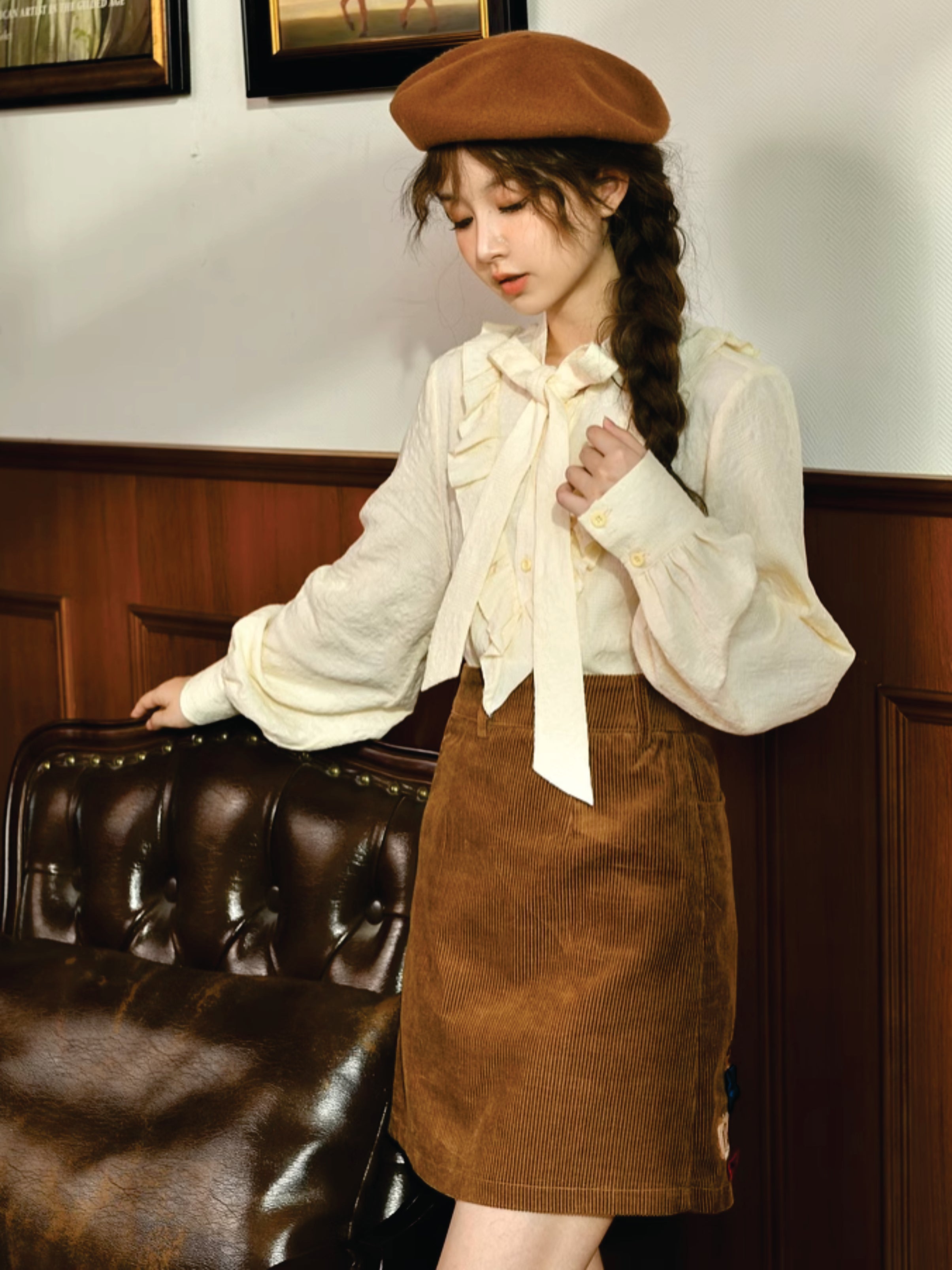 Forest Tale French Style Bow Doll Collar Blouse-ntbhshop