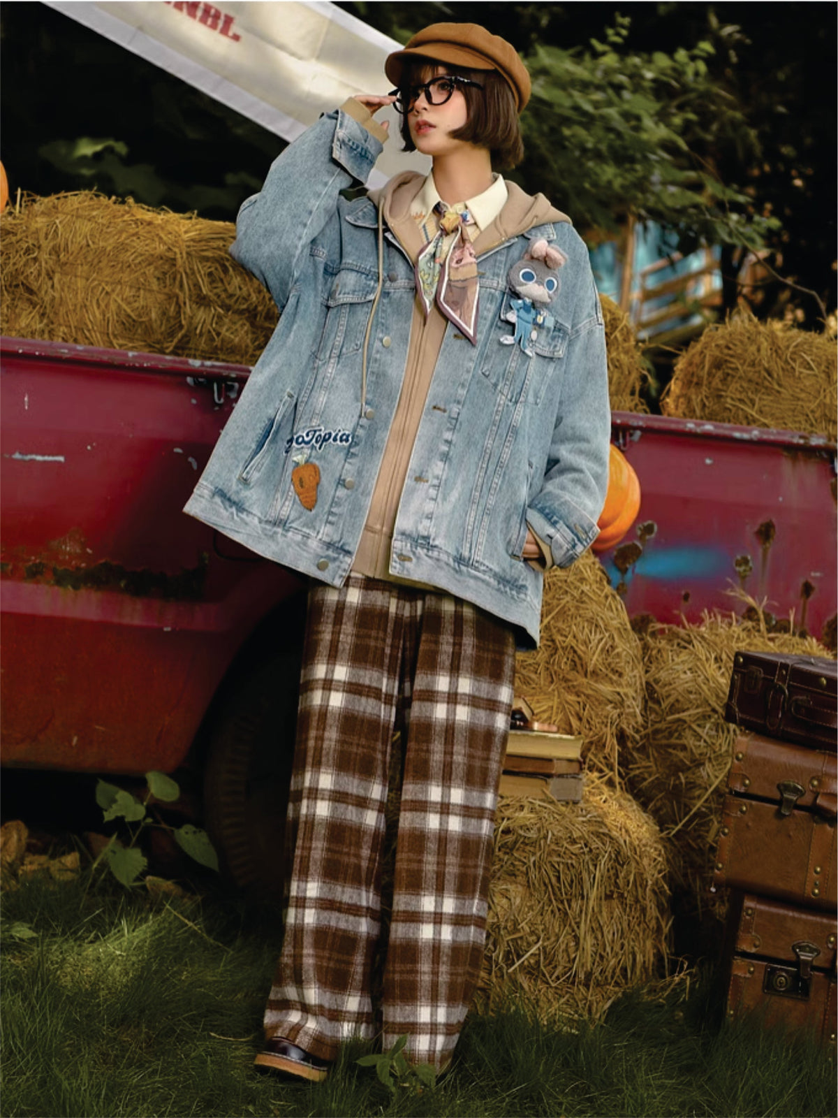 Warm Oak Plaid Wide Pants-Sets-ntbhshop