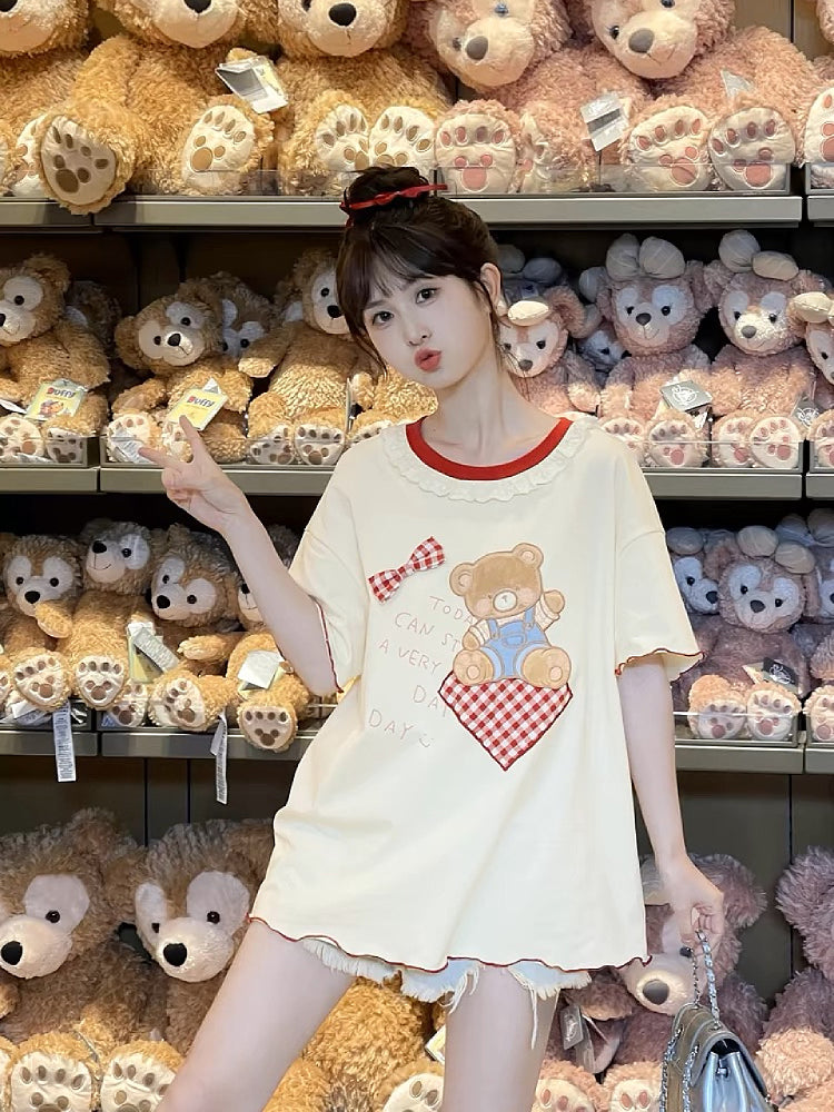 Little Bear Doll Round Neck Loose Tee-ntbhshop