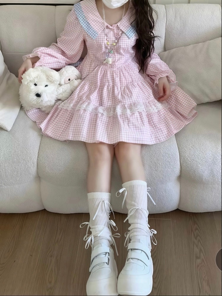 Plaid Candy Back Bow Plaid Dresses-ntbhshop