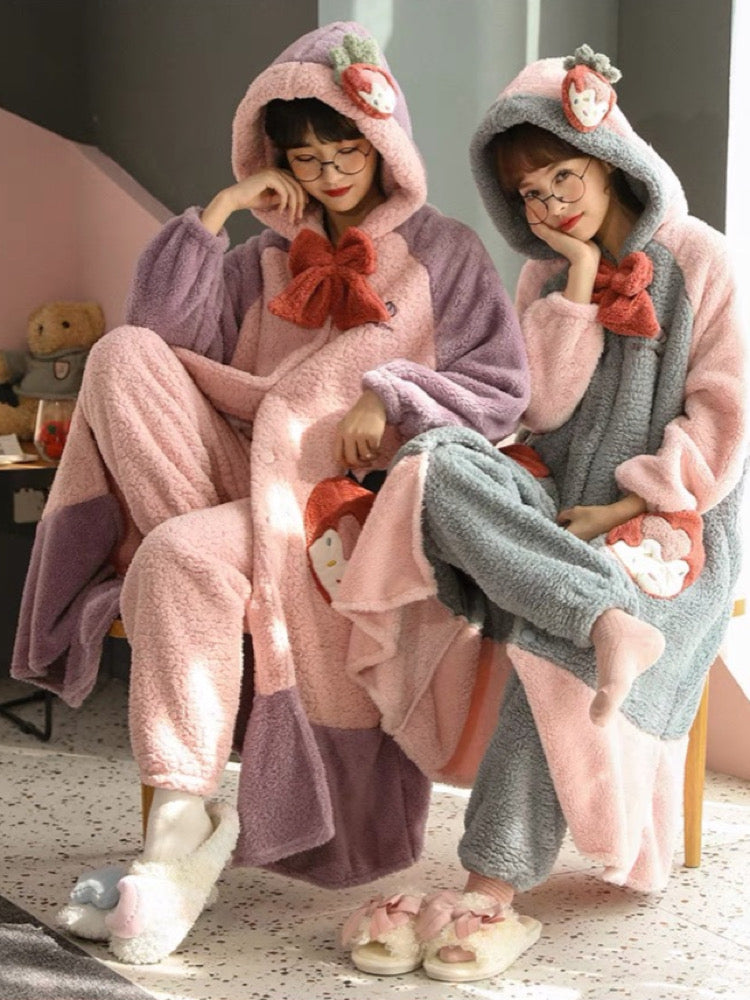 Berry Sweet Cozy Winter Fleece Sleepwear Nightgown Set-ntbhshop