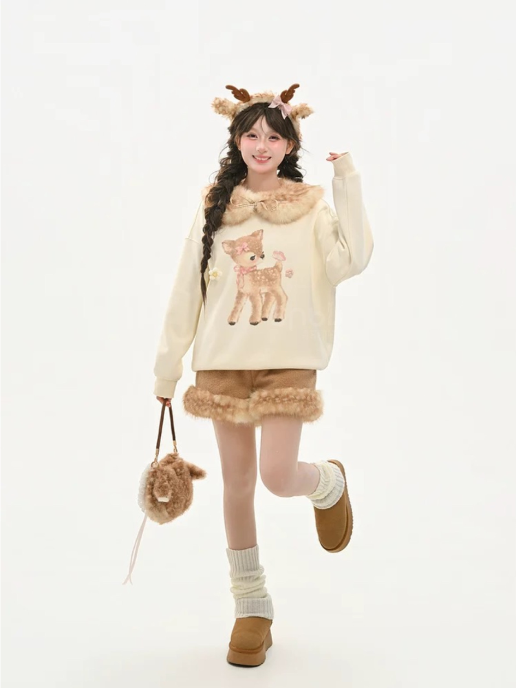 Dear Bambi Fur Collar Sweatshirt-ntbhshop