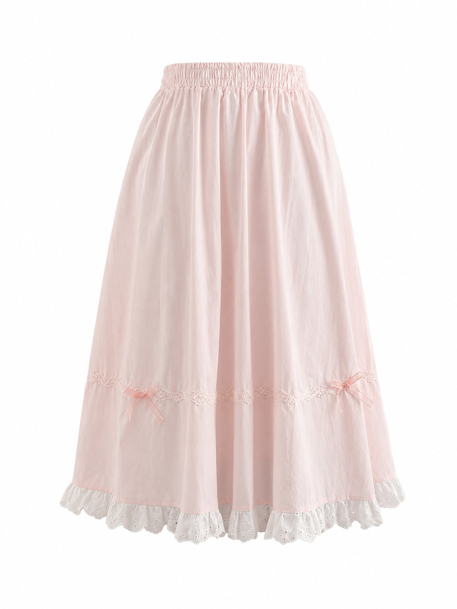 Rose Milk Cotton Blouse & Skirt-Sets-ntbhshop
