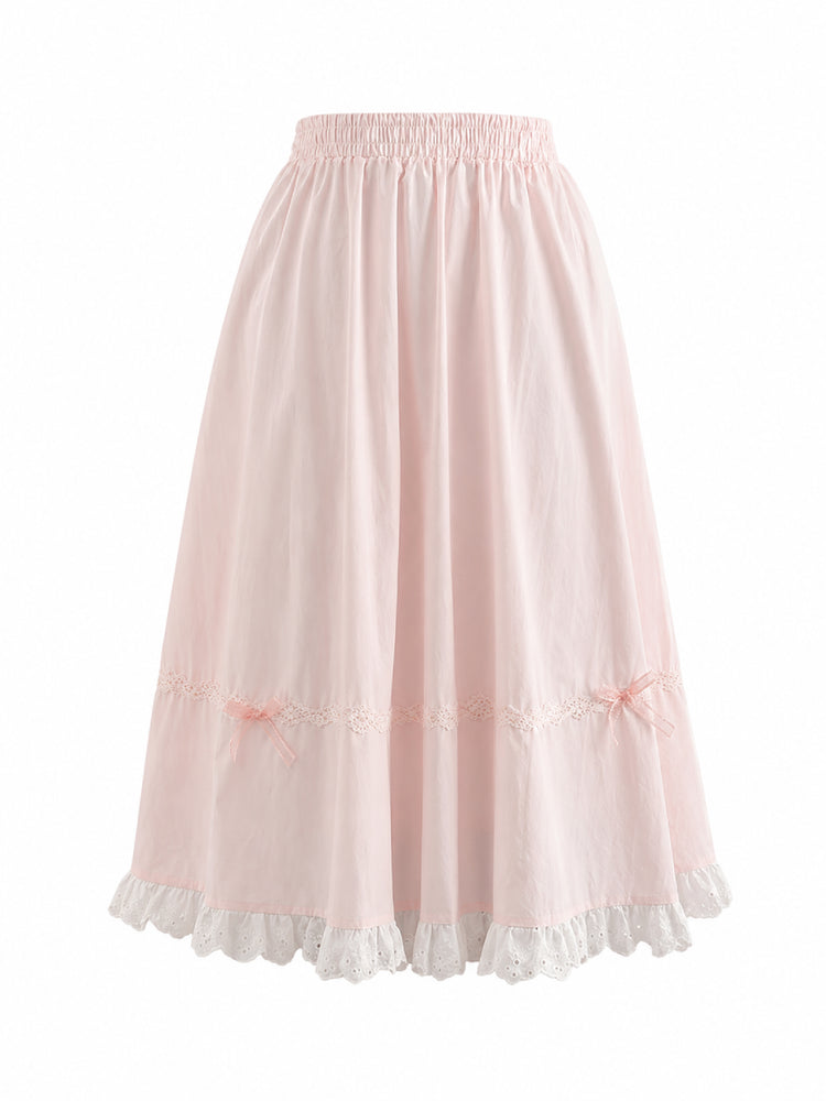 Rose Milk Cotton Blouse & Skirt-Sets-ntbhshop