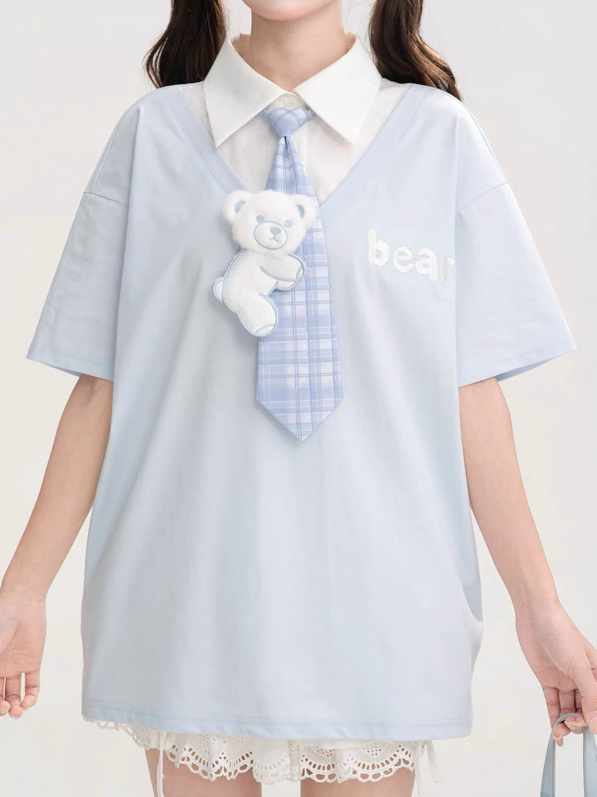 Blueberry Bear Tie Polo-Tops-ntbhshop