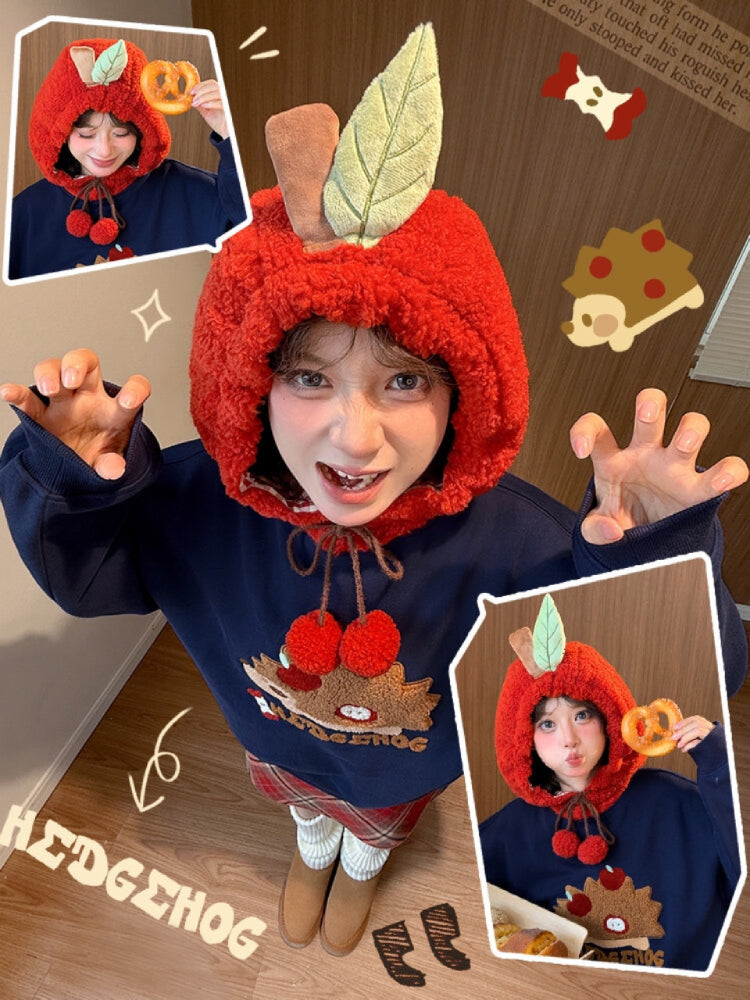Hedgehog Pine Berry Fleece Hoodie-ntbhshop