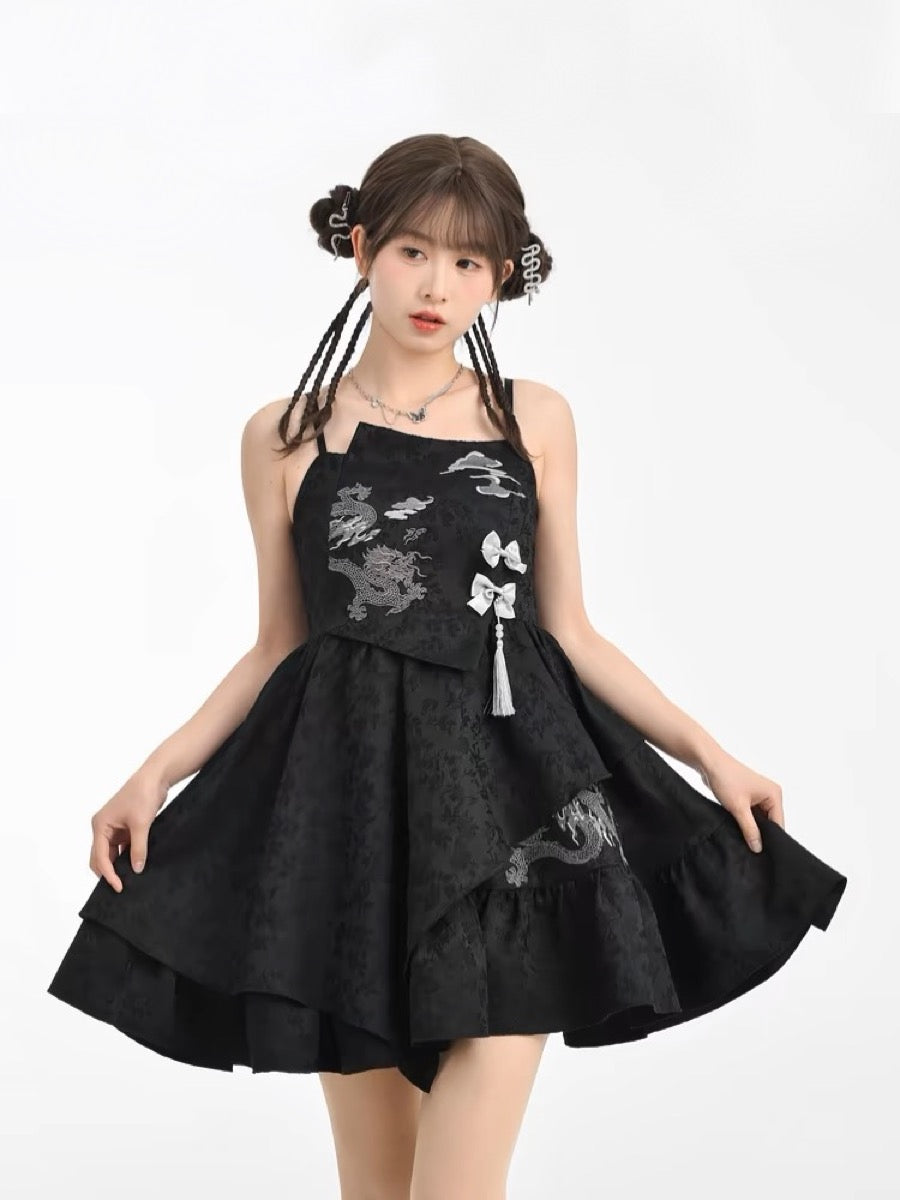 Shadow Dragon Chinese Irregular Baroque Black Dress-ntbhshop