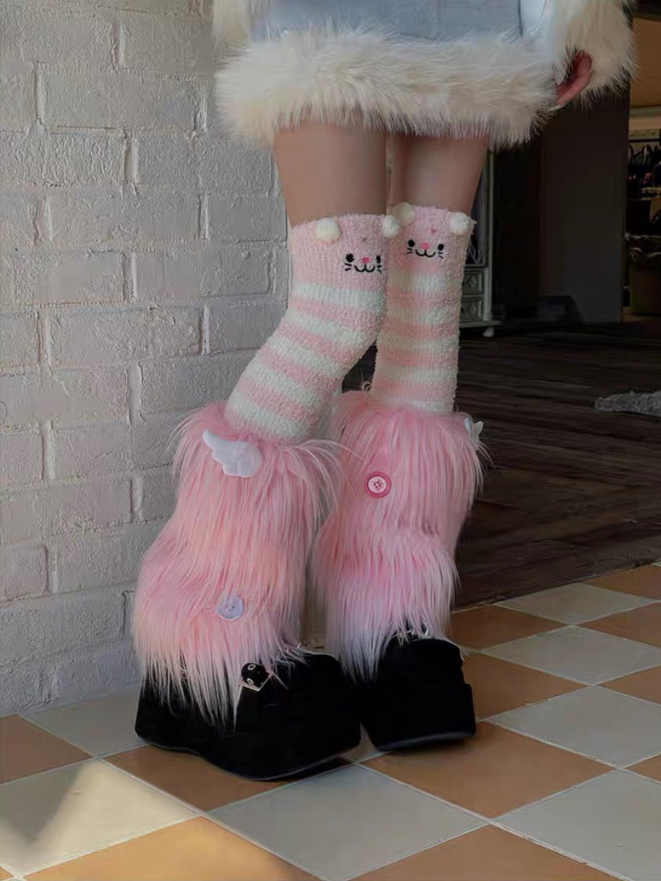 Snow Angel Wing Fluff Leg Warmers-ntbhshop