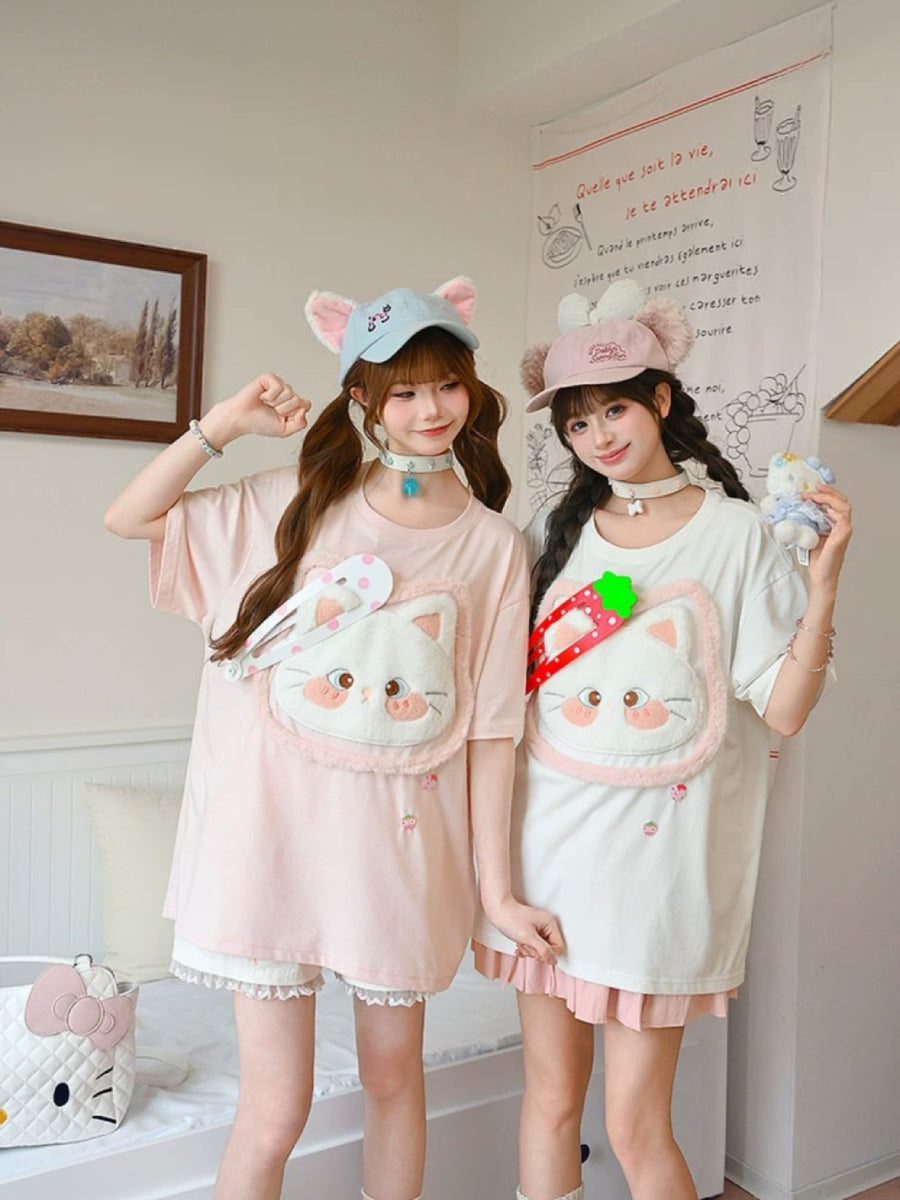Cloud Kitten Hairpin Tees-Tops-ntbhshop