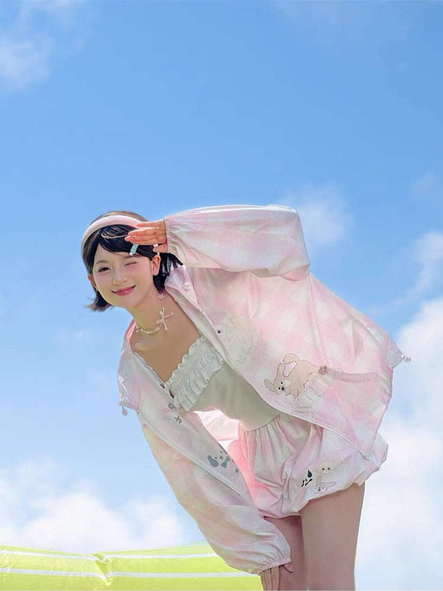 Puppy Cat Party Plaid UPF50+ Hooded Jackets-ntbhshop