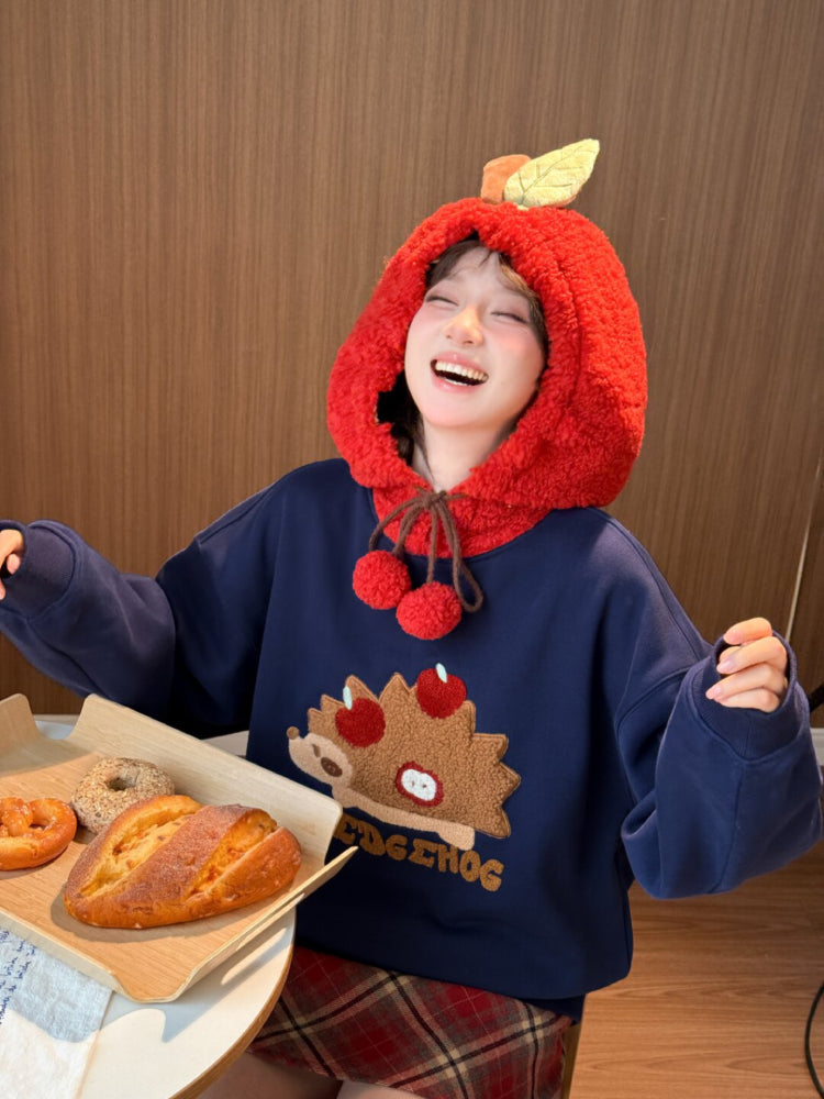 Hedgehog Pine Berry Fleece Hoodie-ntbhshop