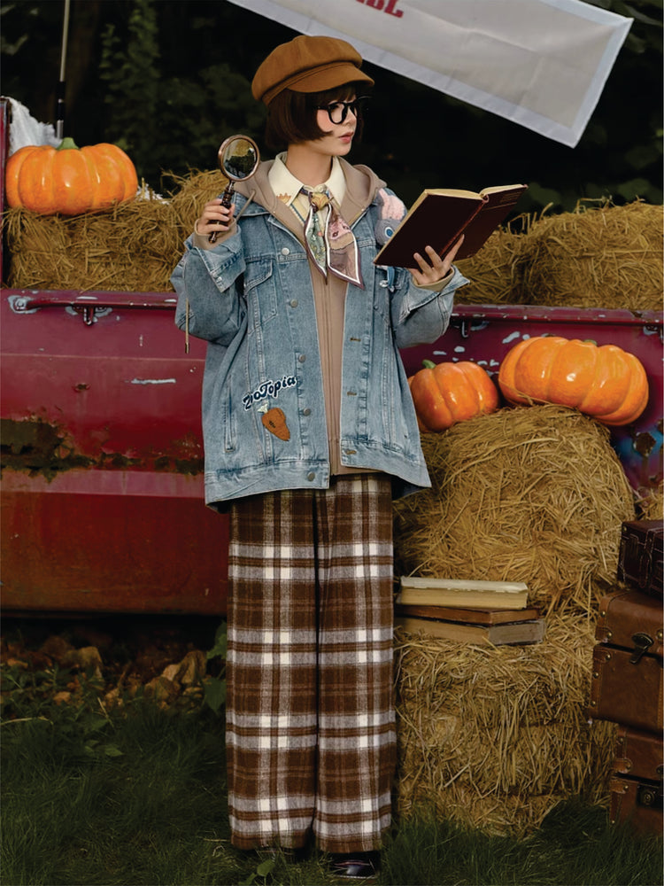 Maillard Mingle Forest Retro Casual Plaid High-Waist Pants-ntbhshop