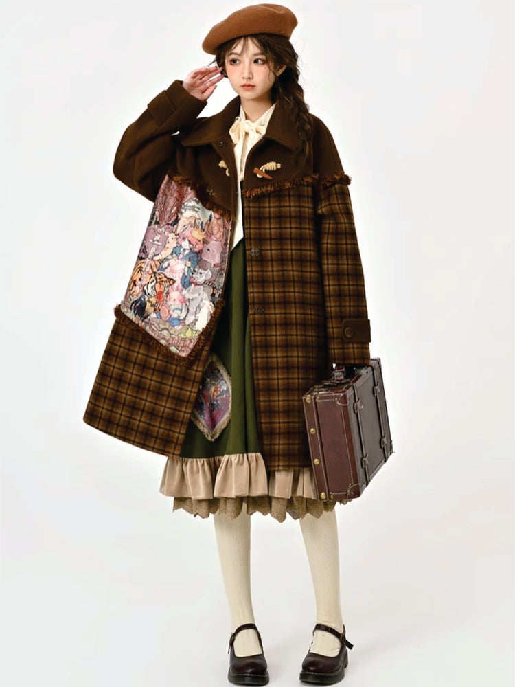 Maillard Plaid Stitched Loose Fit Oil Painting Drape Coat-ntbhshop