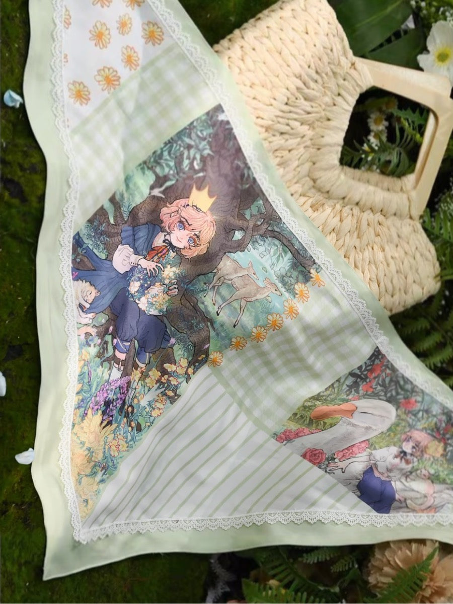 Forest Prince Fairy Tale Healing Printed Triangle Silk Scarf-ntbhshop