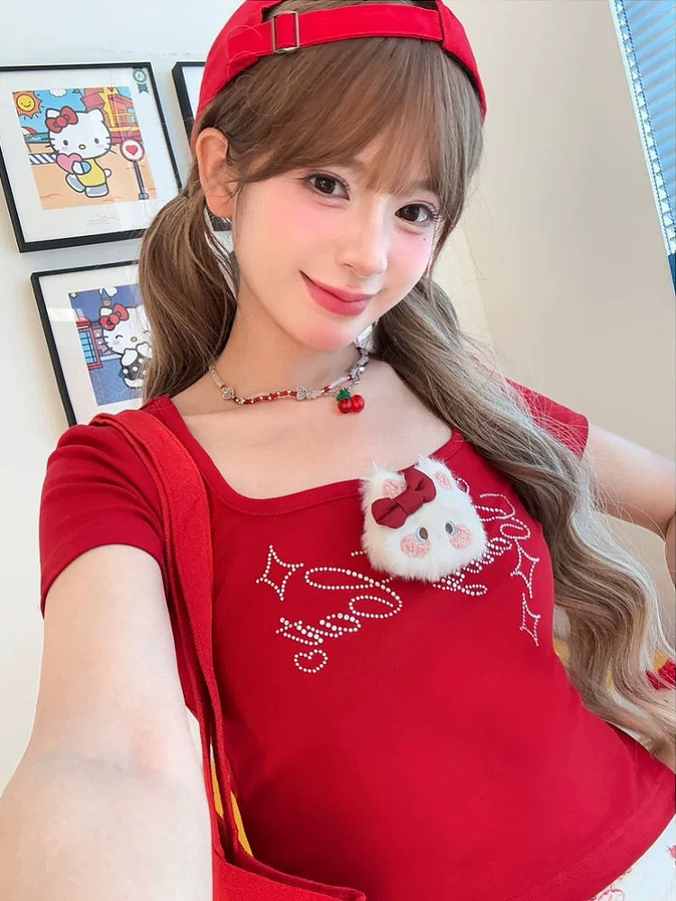 Cherry Kitty Crop Tops-Tops-ntbhshop