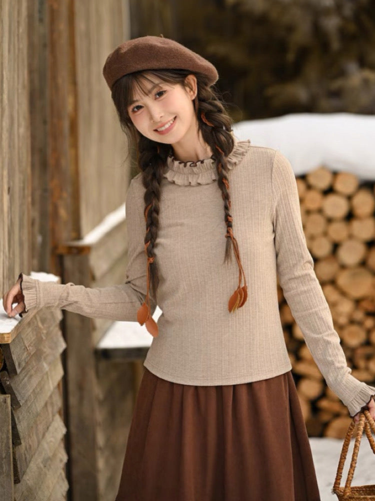Chestnut Harvest Frill Turtleneck-Tops-ntbhshop