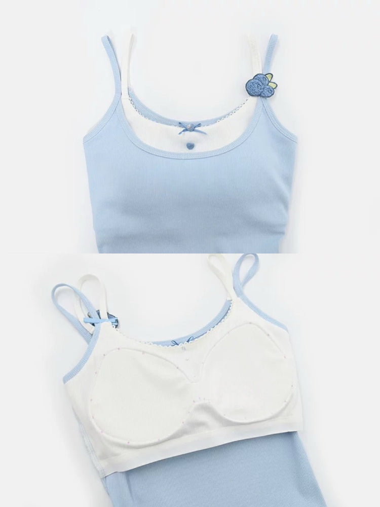 Blueberry Ribbed Bra Camisole-Tops-ntbhshop