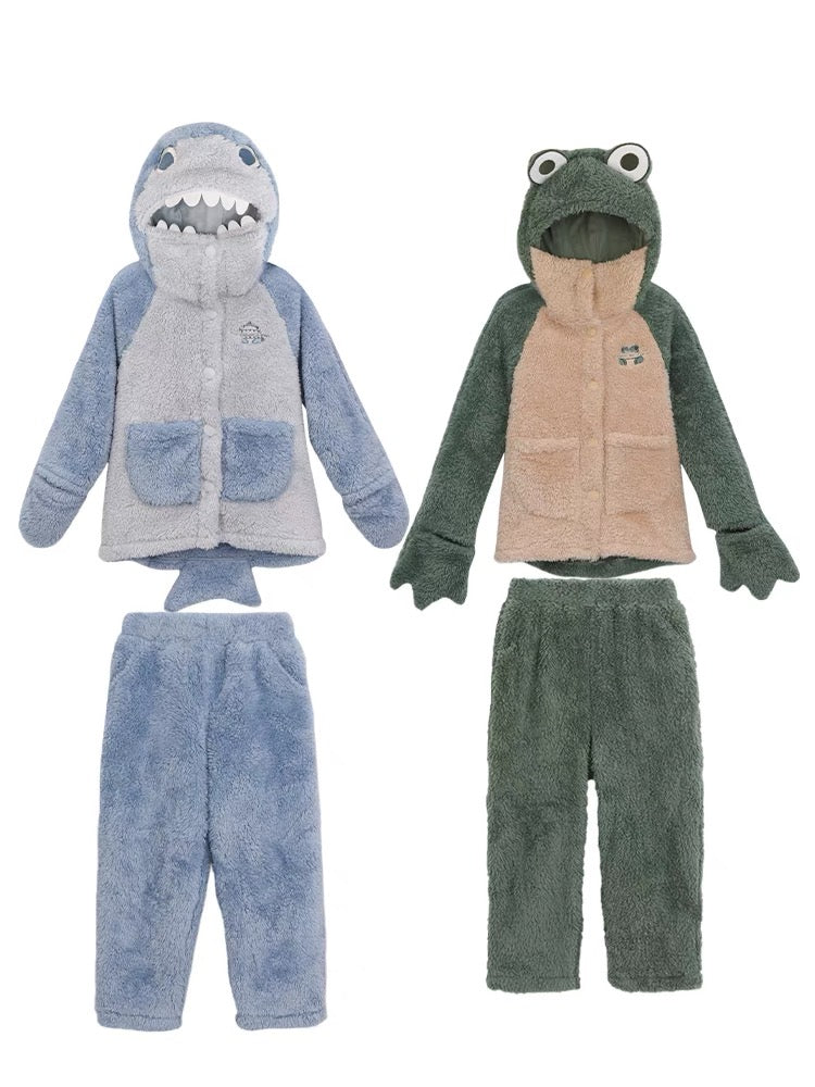 Shark Attack & Green Frog Winter Dreamland Fleece Pajama Sets-ntbhshop