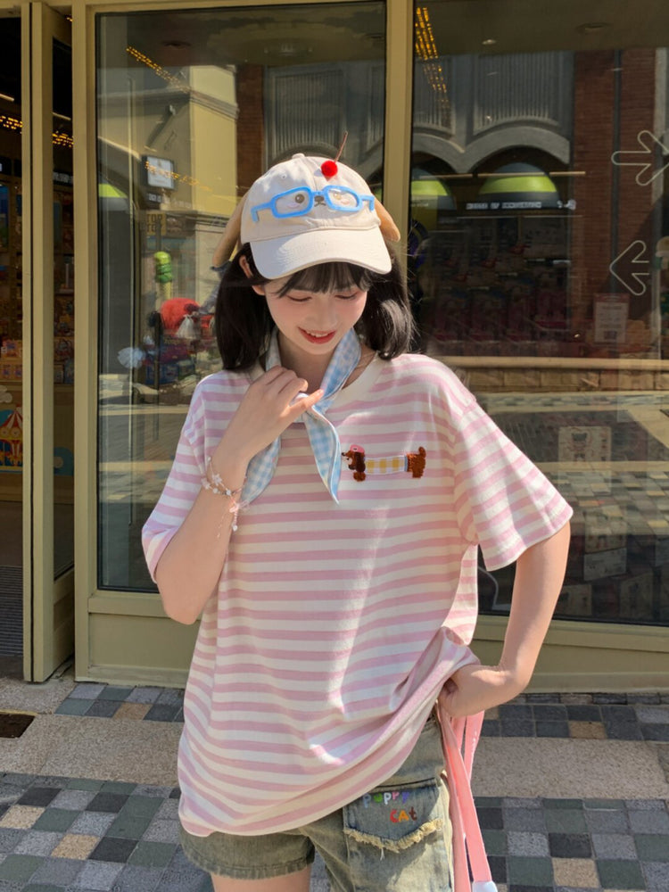 Sweet Dog Stripe Tee & Overall Shorts-Sets-ntbhshop
