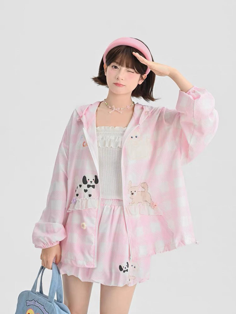 Puppy Cat Party Plaid UPF50+ Hooded Jackets-ntbhshop