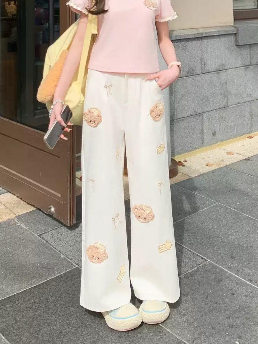 Bakery Bear Wide Leg Pants-Bottoms-ntbhshop