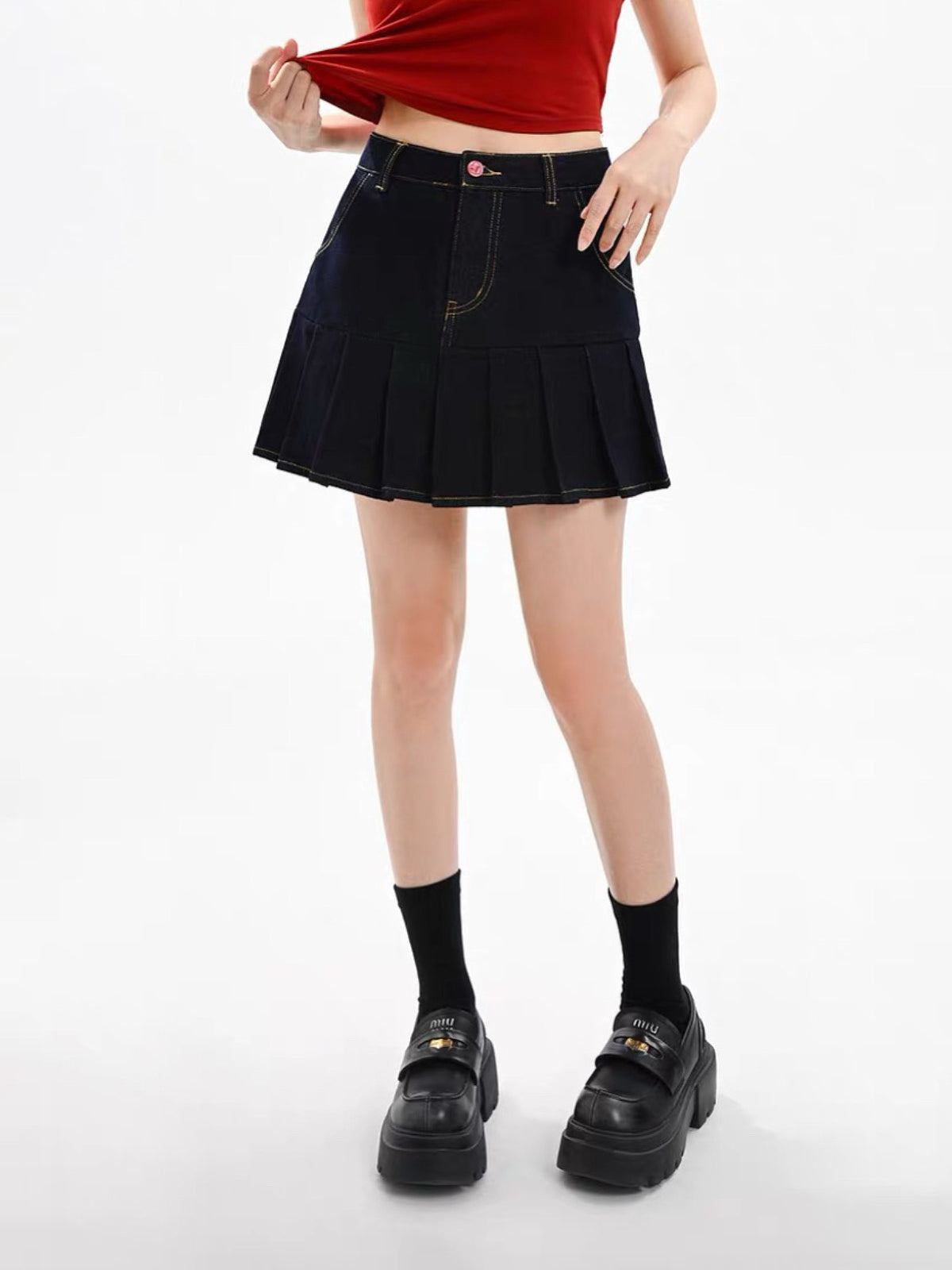 Cherry Ink Denim Skirt-Bottoms-ntbhshop