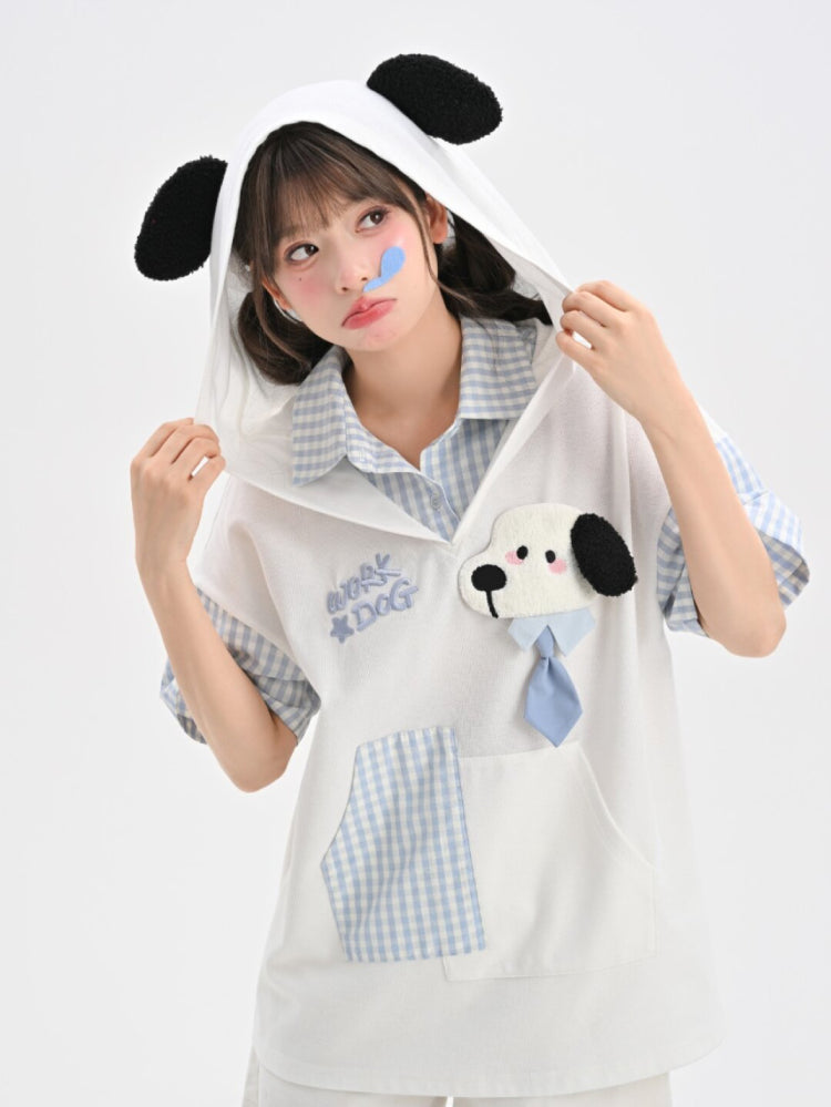 Milk Puppy Plaid Hoodie Tee-Tops-ntbhshop