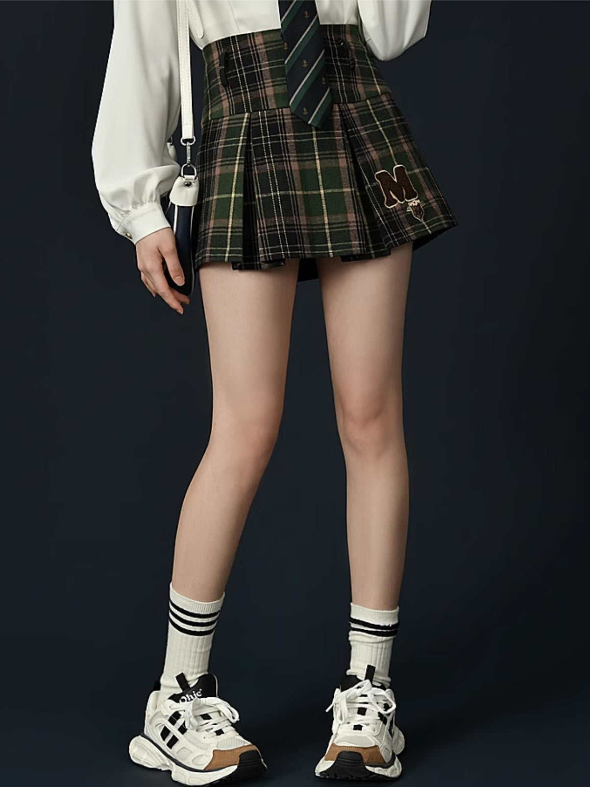 vintage check skirt high waist miniskirt vintage classic thin versatile A-line skirt autumn-ntbhshop