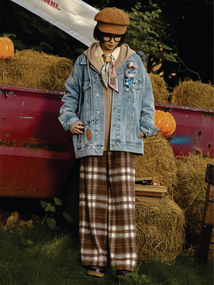 Maillard Mingle Forest Retro Casual Plaid High-Waist Pants-ntbhshop