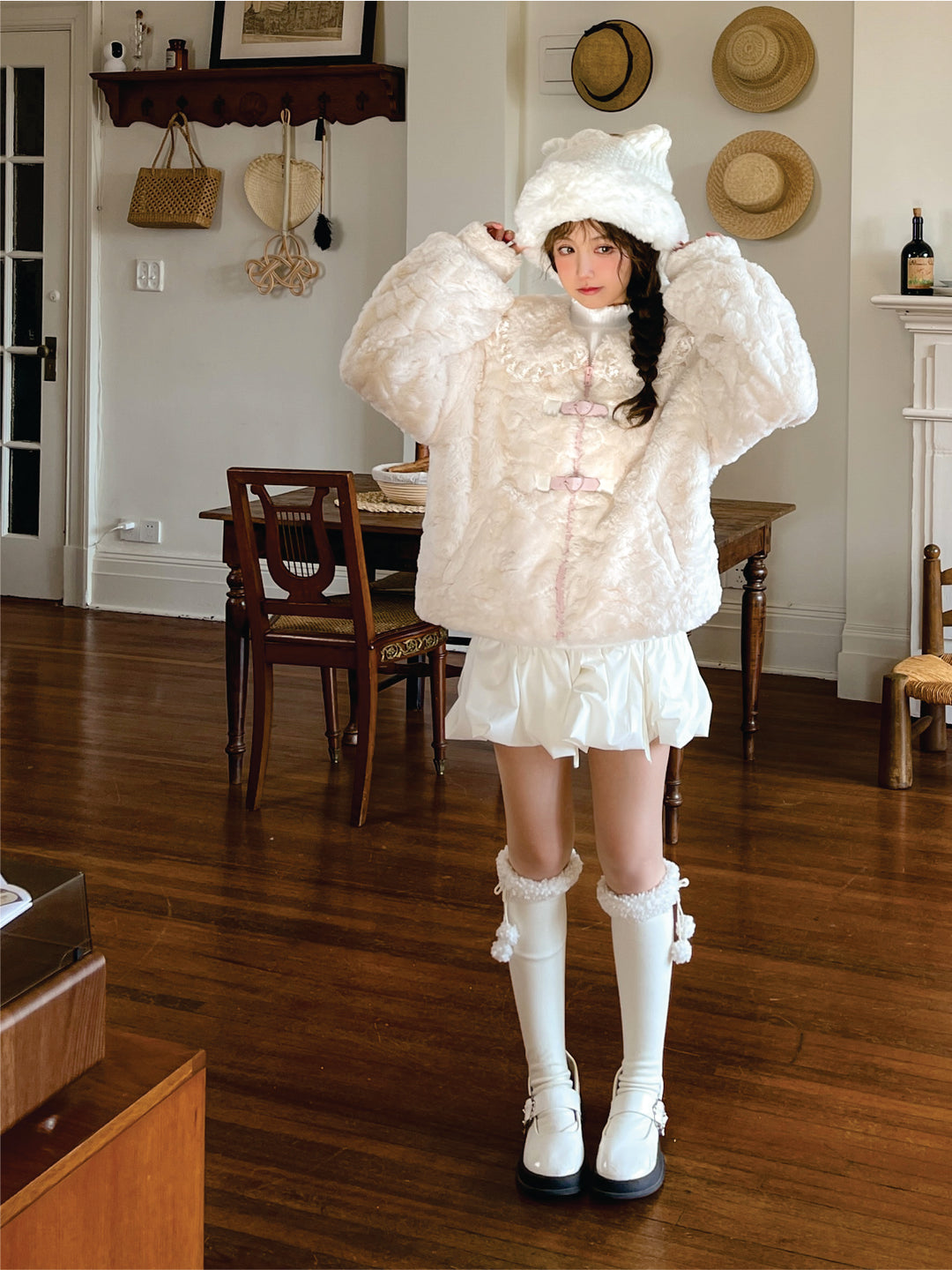 Icy Elegance Doll Collar Faux Fur Jacket-ntbhshop