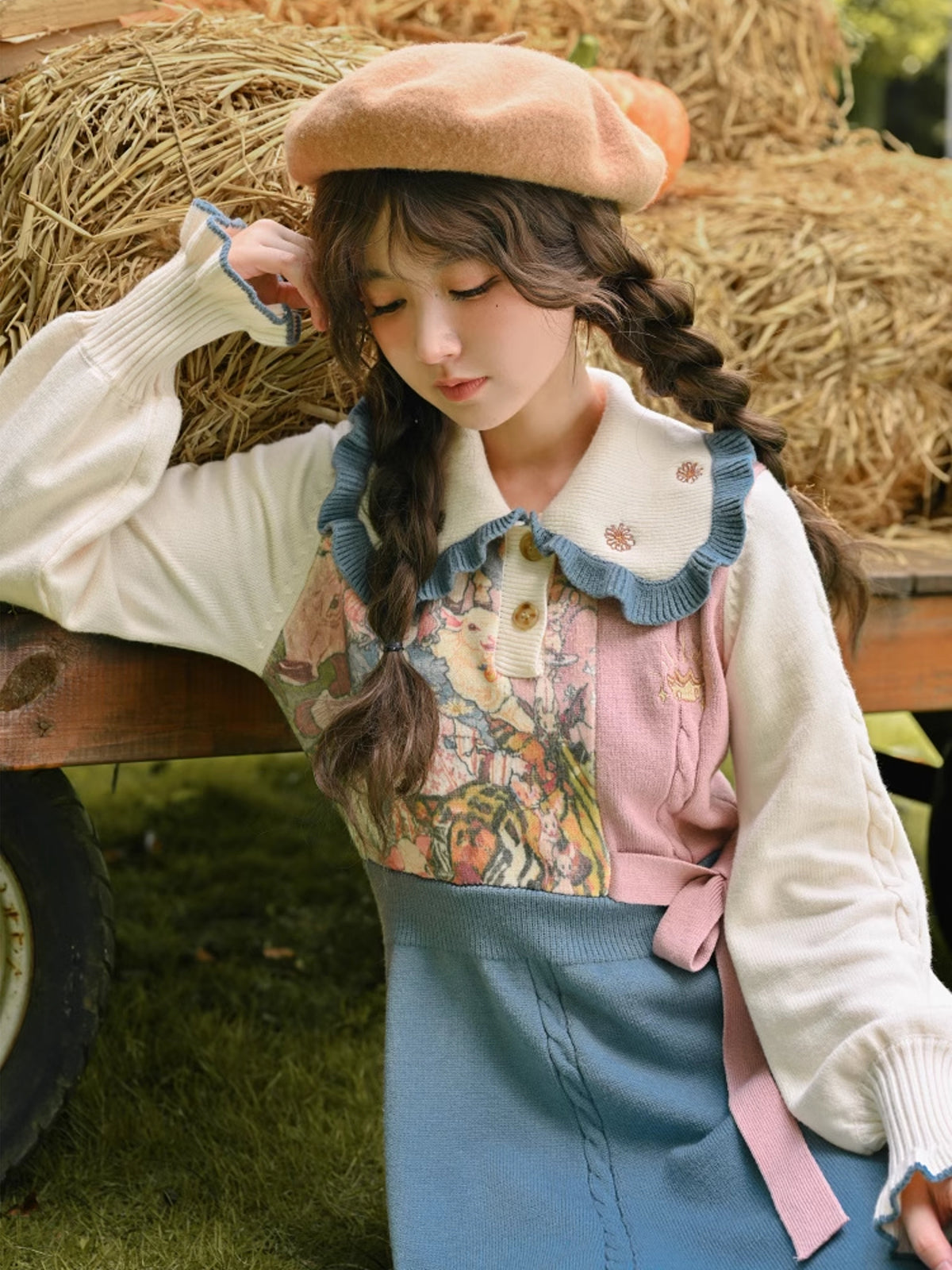Forest Prince Vintage Oil Painting Knitted Dress-ntbhshop