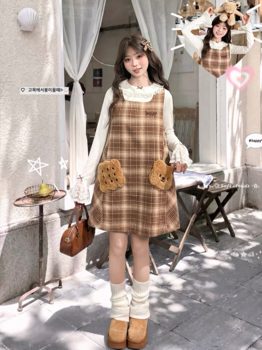 Cookie Bear Plaid Dress-Dresses-ntbhshop