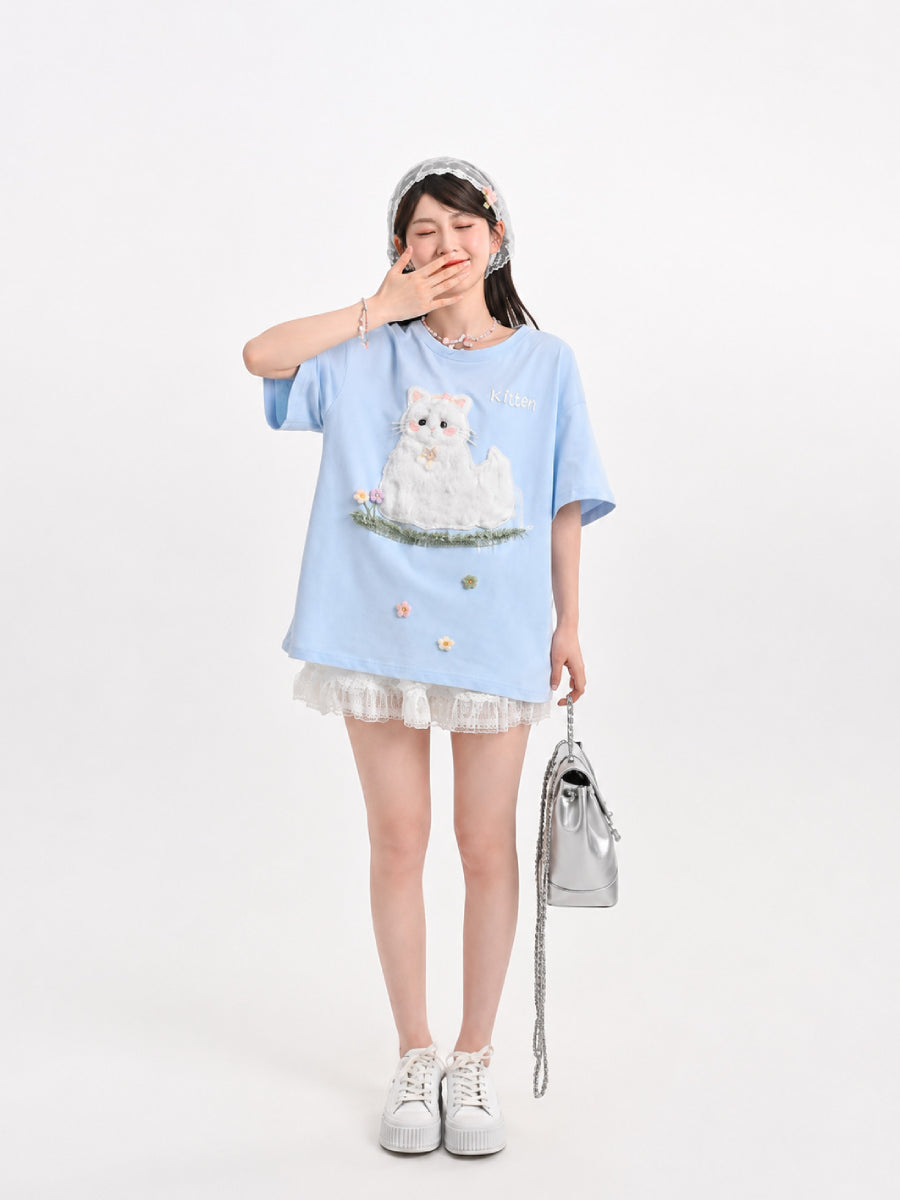 Kitten Garden Cotton Tee-Tops-ntbhshop